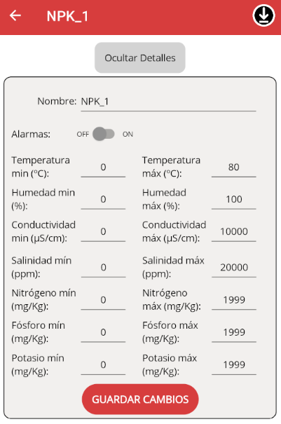 Detalle del Sensor NPK